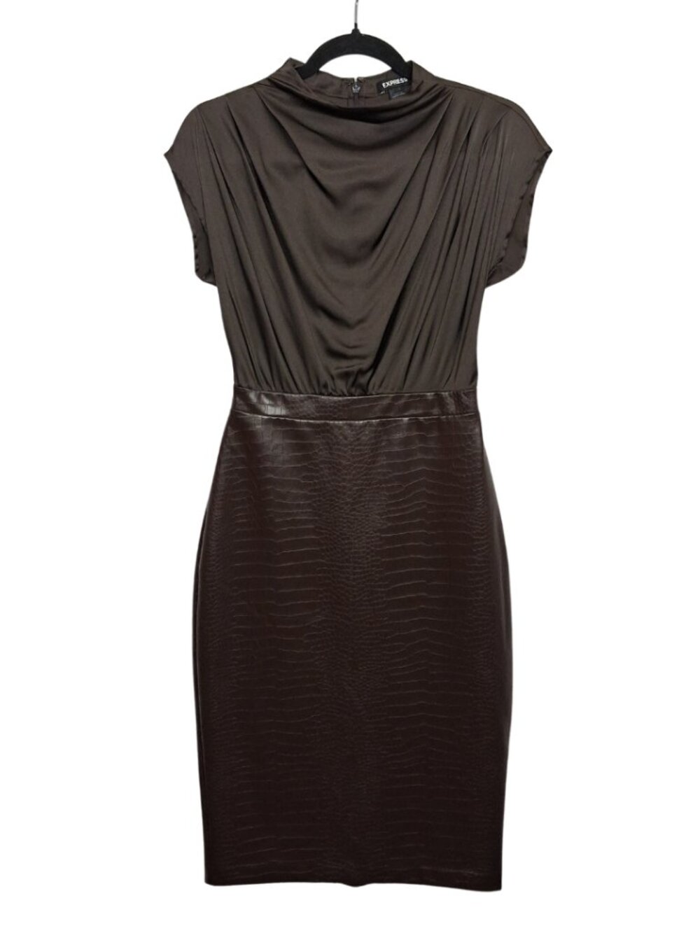 EXPRESS Faux Crocodile Leather Dress Chocolate Brown Pencil Sheath XSmall Petite